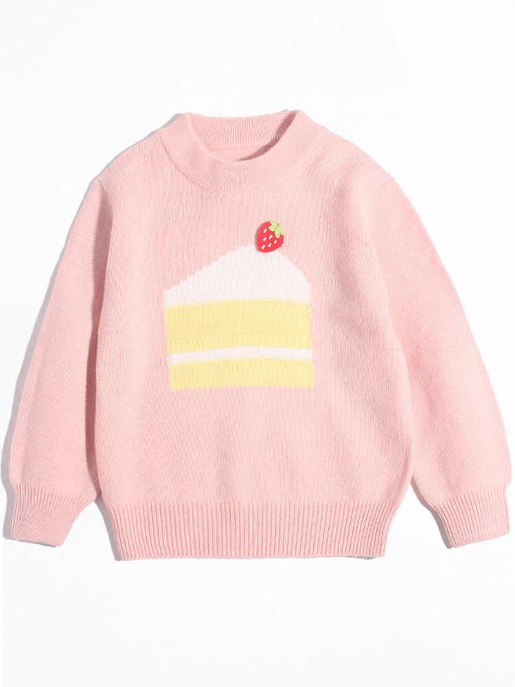 (image for) Kids Strawberry Cake Pink Cashmere Crew Neck Sweater